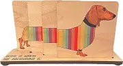 Homiliky 4Pcs Wooden Coasters,Dachshund Drink Coasters with Holder|Animal Shaped Coasters|Wood Coaster Sets |Dachshund Table Decor for Coffee Table Dining Table Wooden Table Coasters for Desk (A)