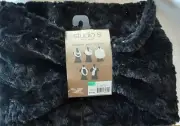 Studio S Luxurious Plush Faux Fur Black Women Cowl Loop Scarf Zigzag Sequins
