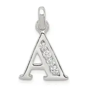 Sterling Silver White Cz Letter A Initial Pendant