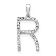 14K White Gold Real Diamond Letter R Initial Pendant