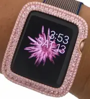 Series 1,2,3 Bling Apple Watch Bezel Case Rose Gold Plated Pink Zirconia 42mm