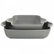 Gibson Home Rockaway 2 Piece Stoneware Nesting Bakeware Set In Grey