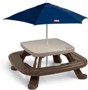 Little Tikes Fold 'n Store Picnic Table with Market Umbrella, Onesize, Brown