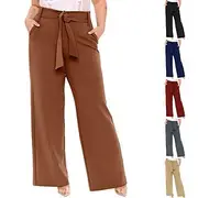 Women's Wide Leg Slacks Streetwear Casual Full Length Natural Plain Pocket Elastic Waist Comfortable Street Daily Wear Weekend claret Grey Brown Fall Regular F