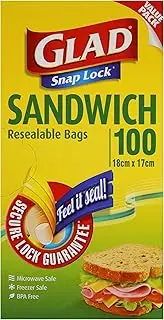 Glad Snap Lock Resealable Sandwich Bags, BPA Free, Microwave & Freezer Safe, 100 Count