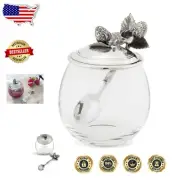 Elegant Glass Jam Jar with Pewter Strawberry Lid and Spoon - 12 oz Gift