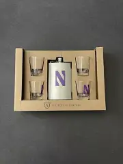Northwestern Flask And Shot Glass Set, NEW In Box