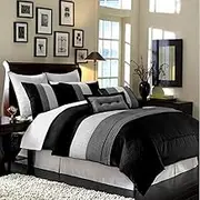 Chezmoi Collection Loft 8-Piece Luxury Striped Comforter Set (California King, Black/Gray/White)