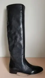 PRADA CLASSIC BLACK OTK POINTY TOE PULL ON TALL FLAT BOOTS EU 40 I LOVE SHOES