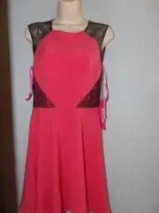 nwt betsey johnson peach w/black lace sleeveless back zip dress top 2