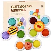 Suction Cup Spinner Toys for 1 Year Old Boy Girl Spinning Top Baby Toys 12 18 Months 2 Year Old Boy Birthday Gift Baby Bath Toys Sensory Airplane Car Travel Toys for Toddlers (Bee,Flower,Lion)