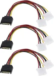 3PCS SATA 15 Pin to Dual 4 Pin IDE Hard Drive Power Cable 15 Pin SATA Male to 4 Pin IDE Female Power Cord Y-Splitter Adapter 20cm Computer Accessories