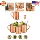 Premium 16Oz Reusable Copper Moscow Mule Mug Set - Includes Straws & Shot Glass