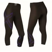 2XU Compression Womens Mid-Rise 7/8 Tights (Black/Metallic Blue)