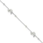 Sterling Silver Polished Dolphin9In Plus 1In Ext. Anklet