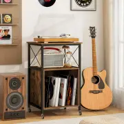 CostwayTurntable Record Player Stand with Built-in Charging Station-Rustic Brown