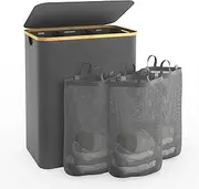 Bathola Hampers Laundry Basket Lid, 160L Extra Large Laundry Hamper 3 Section Dirty Clothes Hampers Laundry Divided Laundry Basket Organizer Bedroom,Laundry Room,Dirty Clothing Hamper,Grey