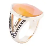 Sky Faceted Orange Quartz and Golden Bronze Statement Ring