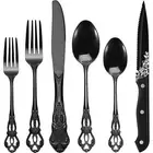 Gorgeous Retro 48 Pcs Black Silverware Set with Steak Knives, Royal Silverwar...