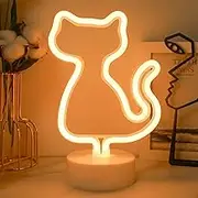 JEMESI Cat Neon Signs - Bedroom Night Light - Powered by Battery/USB with Base - LED Table Decoration for Bedroom Wedding Birthday Bar Party Gifts for Kids(Warm White)