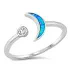 Crescent Moon Ring Sterling Silver 925 Blue Lab Opal Face Height 10 mm Size 10