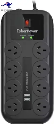 8 Outlet Power Board with 2 USB Charge Port, Surge and Overload Protection,