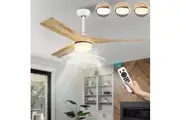 ACA 52'' Ceiling Fan LED Light DC Motor Remote Control 6 Speed Matt White & Natural Wooden Blade