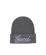 Gucci Logo Embroidered Turn-Up Brim Beanie M Black