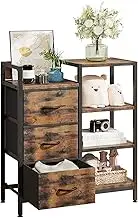 Isyunen Drawer Dresser with Side Shelf,Storage Shelves with 3 Fabric Drawers,Side Table,Organizer Unit for Room,Living Room,Hallway,Closets,Sturdy Steel Frame,Easy Pull Fabric Drawers s & Wooden Top