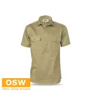 Cotton Drill Close Front Khaki Short Sleeve Work Shirt Twin Flap Pocket 3203