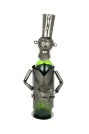 Metal Chef With Top Hat and Pan Wine Bottle Holder