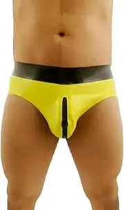 [DAIJES] LATEX BRIEFS MEN SEXY UNDERWEAR CROTCH ZIP(yellow and black,XXL)
