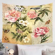 Vintage Flowers Bird and Butterflies Tapestry