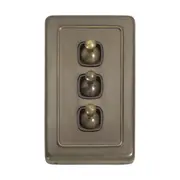 5894 Switch Flat Plate Toggle 3 Gang Brown Antique Brass H115xW72mm