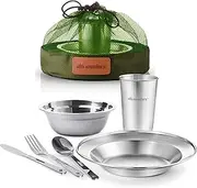 Unique Complete Messware Kit Polished Stainless Steel Dishes Set| Tableware| Dinnerware| Camping| Includes - Cups | Plates| Bowls| Cutlery| Comes in Mesh Bags