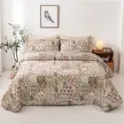 Leaf Brown Patchwork Quilt Bedspread Coverlet Throw Rug Queen/King 100% Cotton