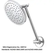 Methven KROME HI RISE WALL SHOWER 1 Spray Setting Swivel 225mm CHROME 17-7257M