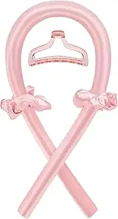 Soft Satin Heatless Hair Curler Set | 1 Curling Rod with 2 Silk Scrunchies & 1 Hair Claw Clip for Effortless Overnight Curls, Heat-Free Styling Tool for All Hair Types (Pink, One Size)