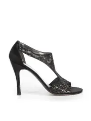 Black Glitter T Bar Sandals