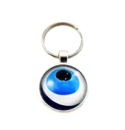 Evil Eye Greek Turkish Key Ring White Blue Glass Cabochon Keyring Keychain