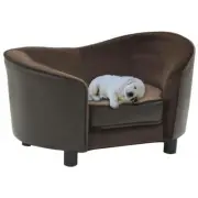 Plush Faux Leather Dog Sofa Brown 69x49x40 cm Cozy Pet Bed
