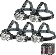 EverBrite 5-Pack LED Headlamp, 4 Lighting Modes, Pivoting Head with Adjustable Headband, Perfect for Running, Camping, Hiking and Emergency, Batteries Included