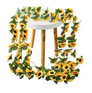 Elandy 2PCS 8.2Ft Artificial Sunflower Garland Silk Sunflower Vine with Green