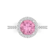 1.85Ct Round Cut Pink Gemstone Gold Halo Engagement Promise Wedding Bridal Ring