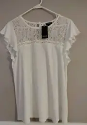 Torrid Womens Top Blouse Cream Color Size Large Flutter Sleeves Lace Top NWT