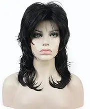 Aimole Shaggy Layered Wig Shoulder Length Women's Wig with Hair Bangs Premium Synthetic Hair Wig for Women Darkest Brown #2