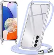 [Oelrstfe] Mobile Phone Lanyard Case with Strap for Samsung Galaxy A14 5G, Mobile Phone Strap for Hanging, Mobile Phone Neck Strap, Transparent TPU Shockproof Silicone Mobile Phone Case with Chain for