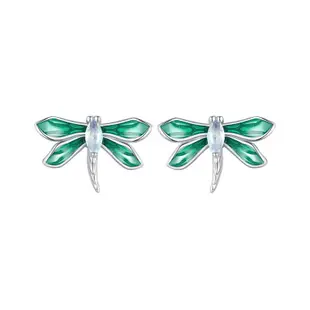 Bamoer 925 純銀綠色蜻蜓耳釘鍍白金昆蟲耳環女士派對高級珠寶禮物
