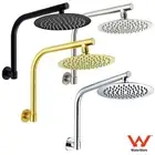 Rain Shower Head Round Swivel Gooseneck Wall Arm Set Black/Chrome/Brushed/Gold