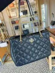 NWT Tory Burch Willa Quilted Leather Tote Bag in Black $678